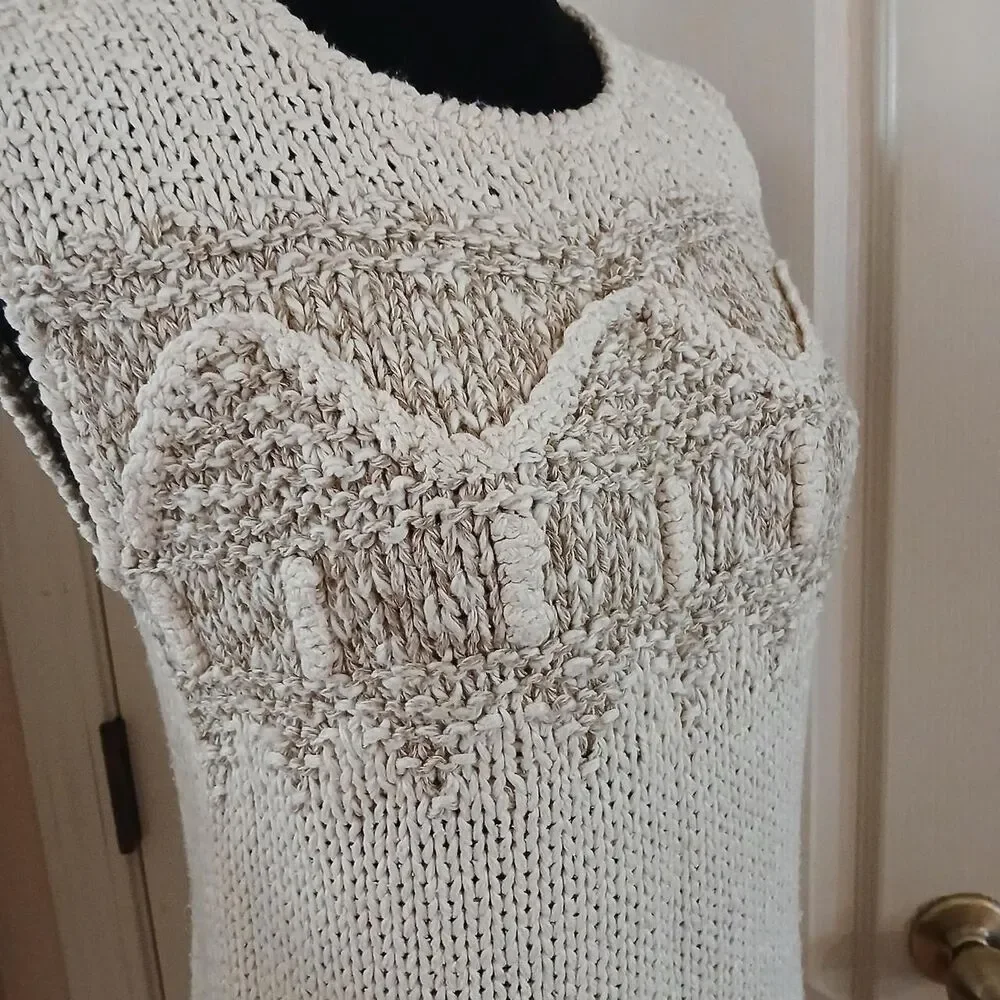 Vintage 80s Donagain Cream Chunky Knit Sweater Vest Textured Pattern M Academia